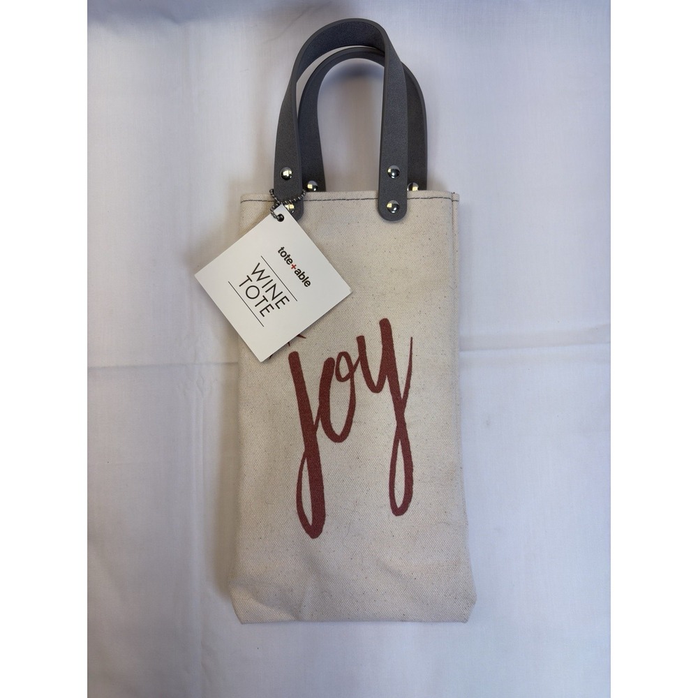 Wine Tote Joy Cotton Canvas, Vegan Leather Handles New with Tags N-519